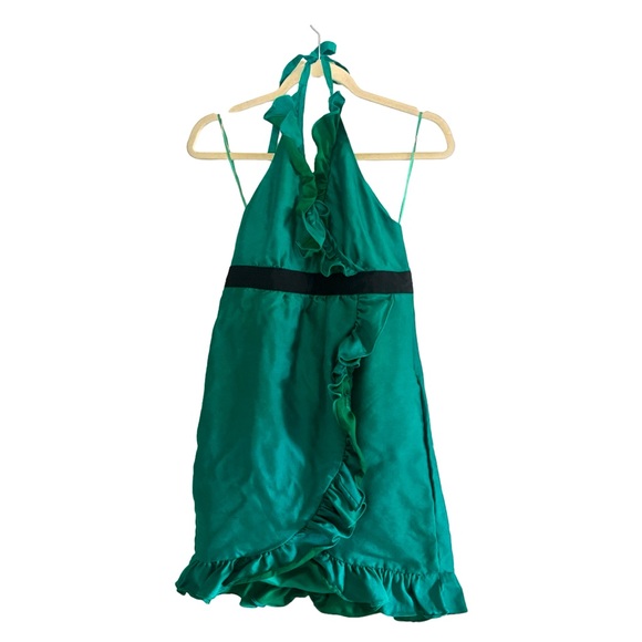 Tibi Ruffle Halter Wrap Dress Green Size 6 - Picture 2 of 12